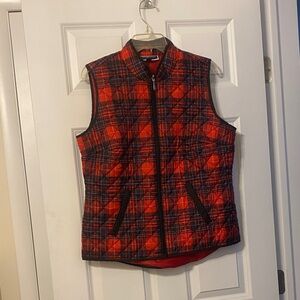 Karen Scott Red and Black Quilted Plaid Vest medium
